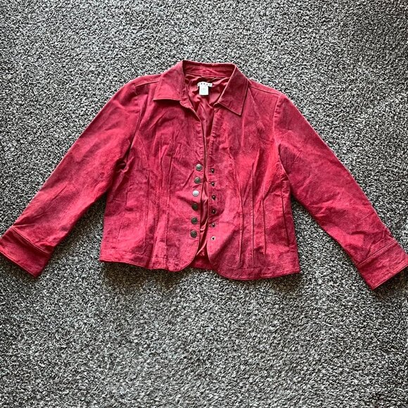 American Vintage Jackets & Blazers - Vintage Red-pink Suede 100% Genuine Leather Womens L Biker Stylish Lightweight